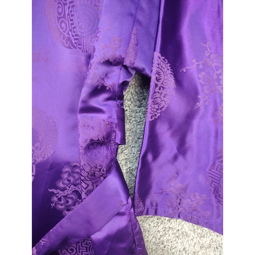 Vintage Japanese Belted Kimono Silky Dark Purple W Huge Butterfly Robe MCM 70's - Picture 8 of 16